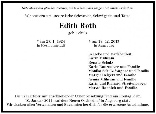 Schulz Edith 1924-2013 Todesanzeige